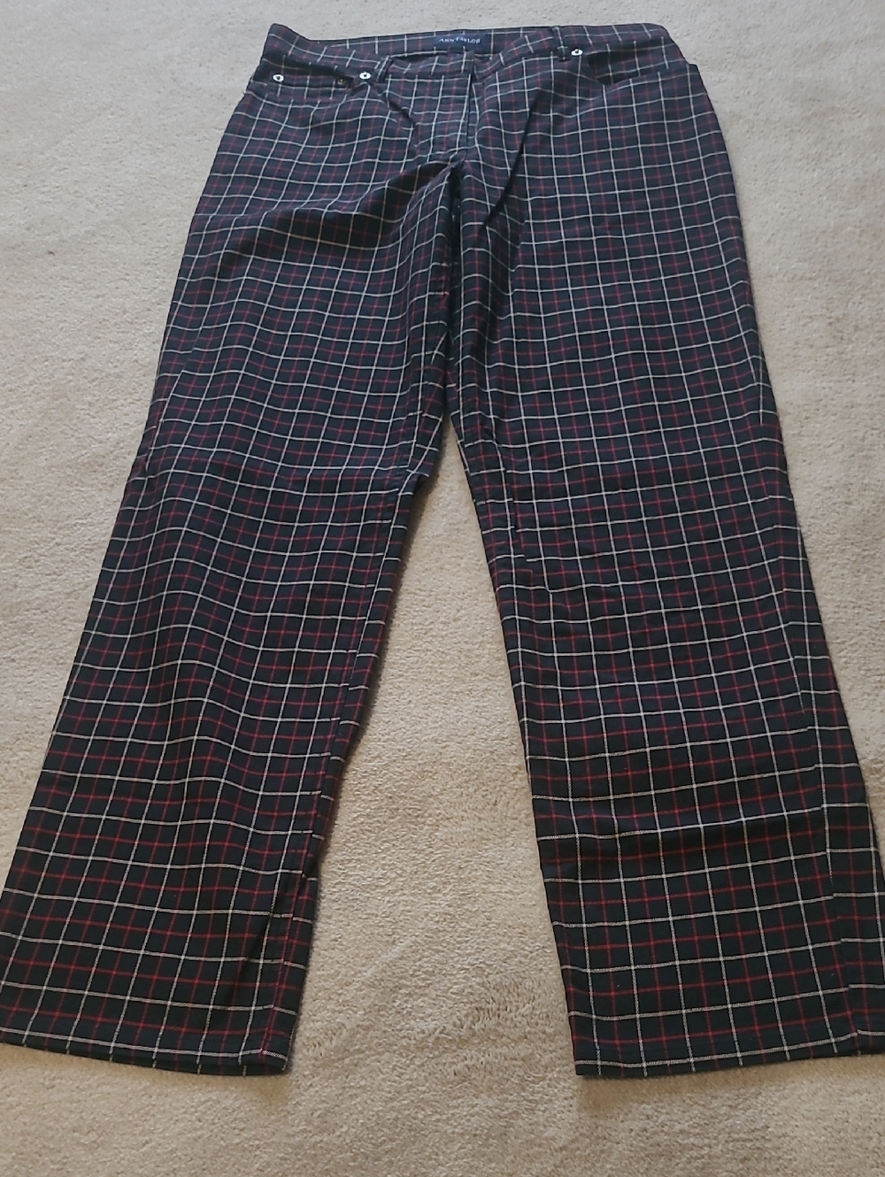 Ann Taylor Size 6 Dark Navy Blue Plaid Pants with Red & Beige Grid